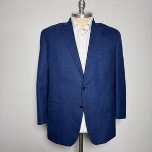 Hart Schaffner Marx Navy Blue Wool Spandex Blend Blazer Sport Coat Mens Size 48R